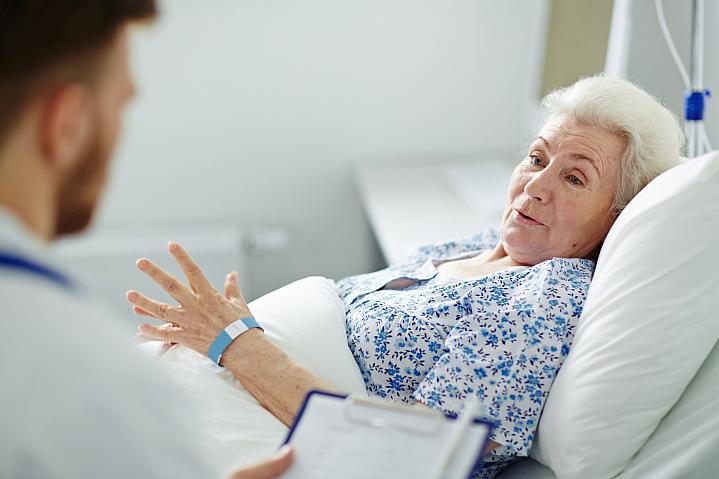 Older woman in a hospital bed
