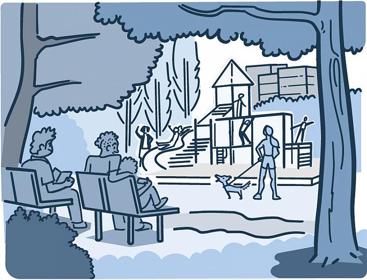 Illustration of people enjoying a neighborhood park