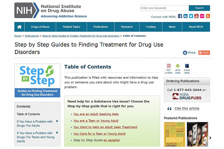 Screenshot of the Guides to Finding Treatment Drug Use Disorders Website