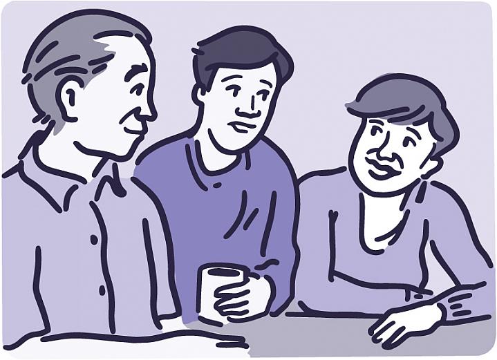 Illustration of parents talking with teenage son