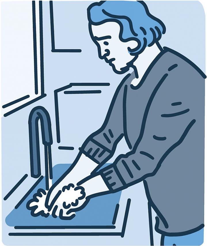 Illustration man feeling distressed washing hands
