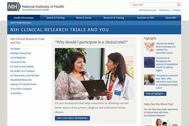 Screenshot of the NIH Clinical Trials and You website