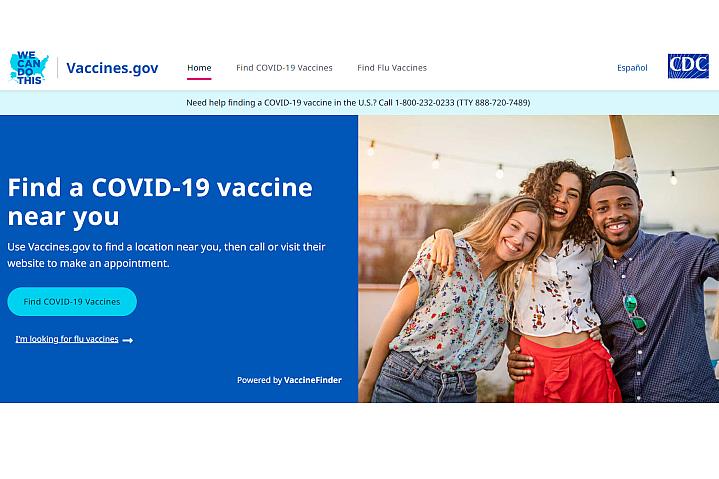 Screenshot of the Vaccines.gov website