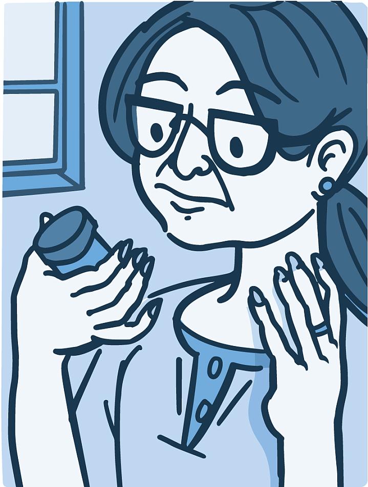 Illustration of a woman looking at a pill bottle