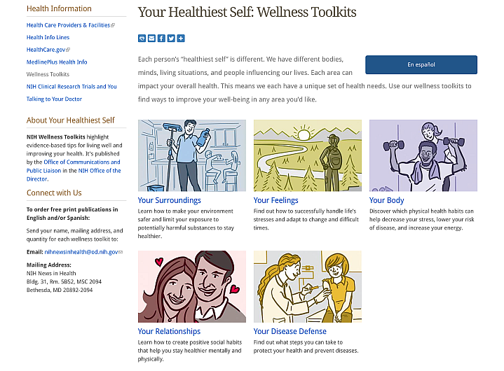 Screenshot of NIH’s Your Healthiest Self website