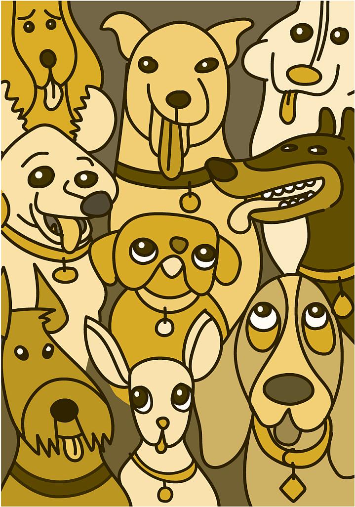 Illustration of different types of dog breeds.
