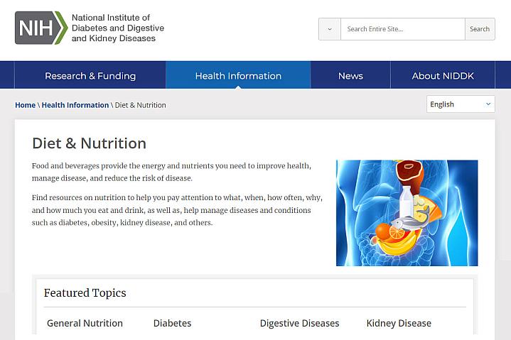 Screenshot of the Diet & Nutrition website