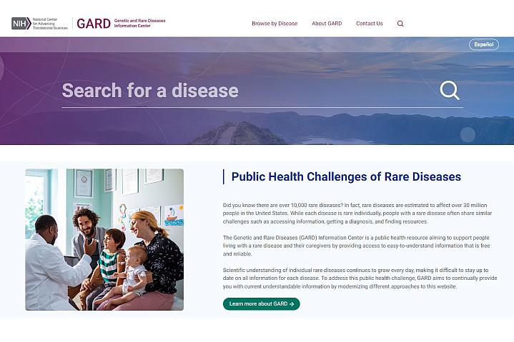 Screenshot of the Genetic and Rare Diseases Information Center website.