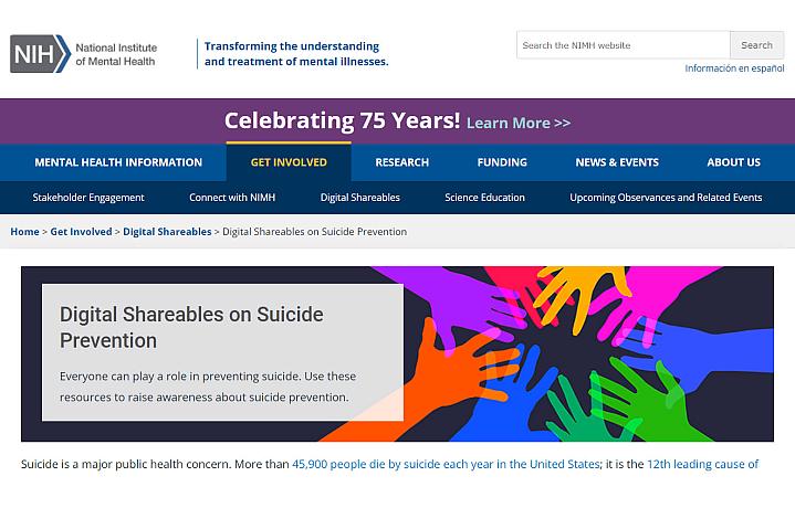 Screenshot of the digital shareables on suicide prevention website.