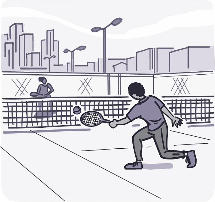 Illustration of two people playing tennis.
