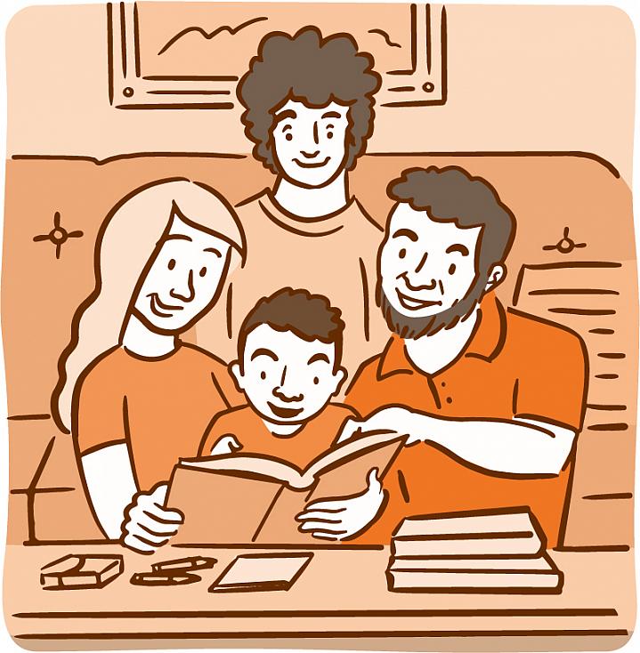 Illustration of a family reading with a child