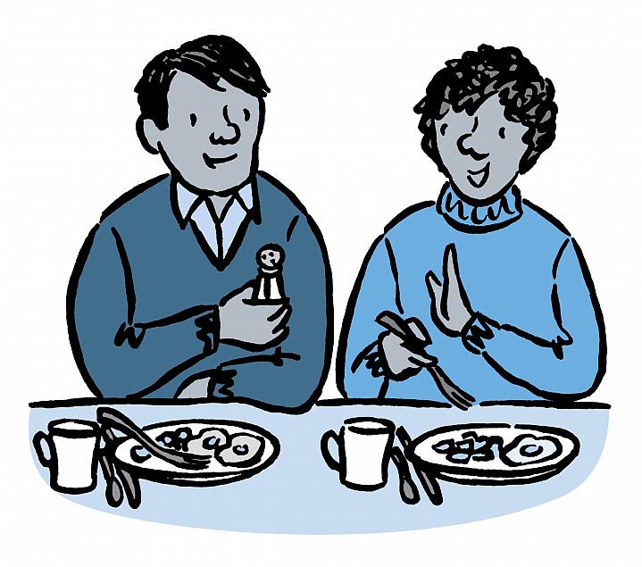 Illustration of a woman saying no to using a salt shaker